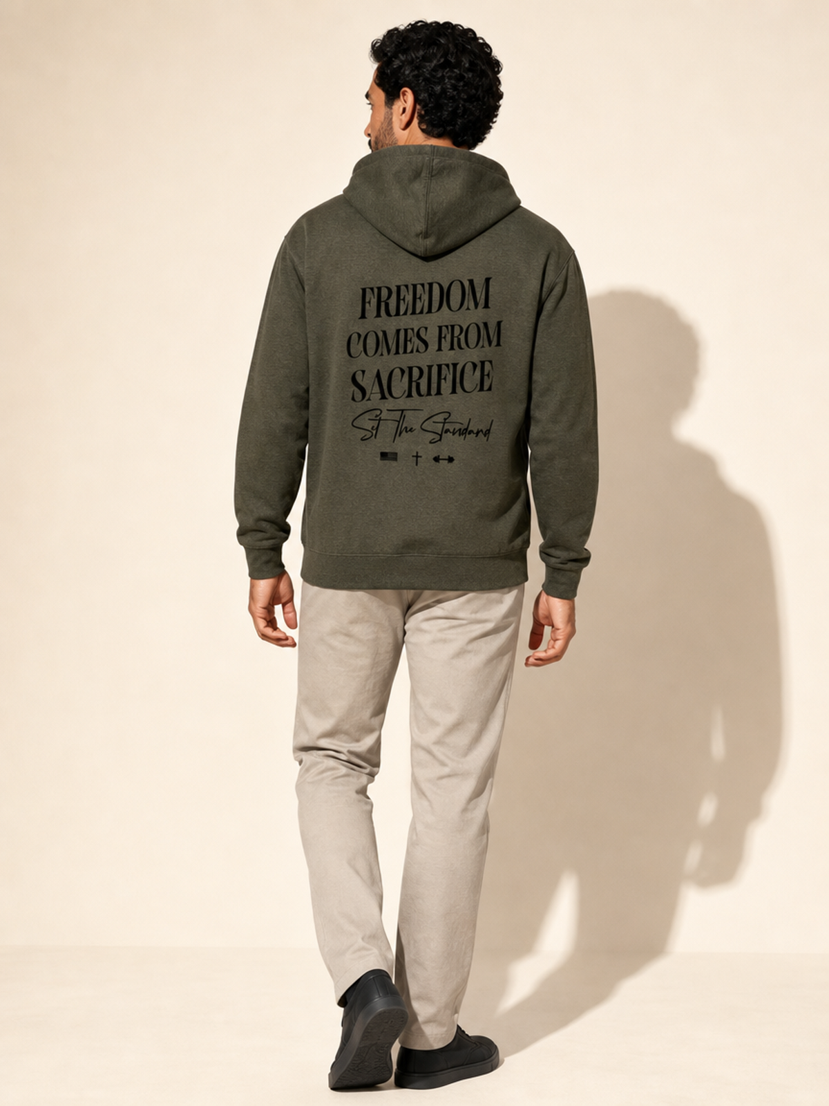 Freedom Comes From Sacrifice Zip Hoodie - Army Heather