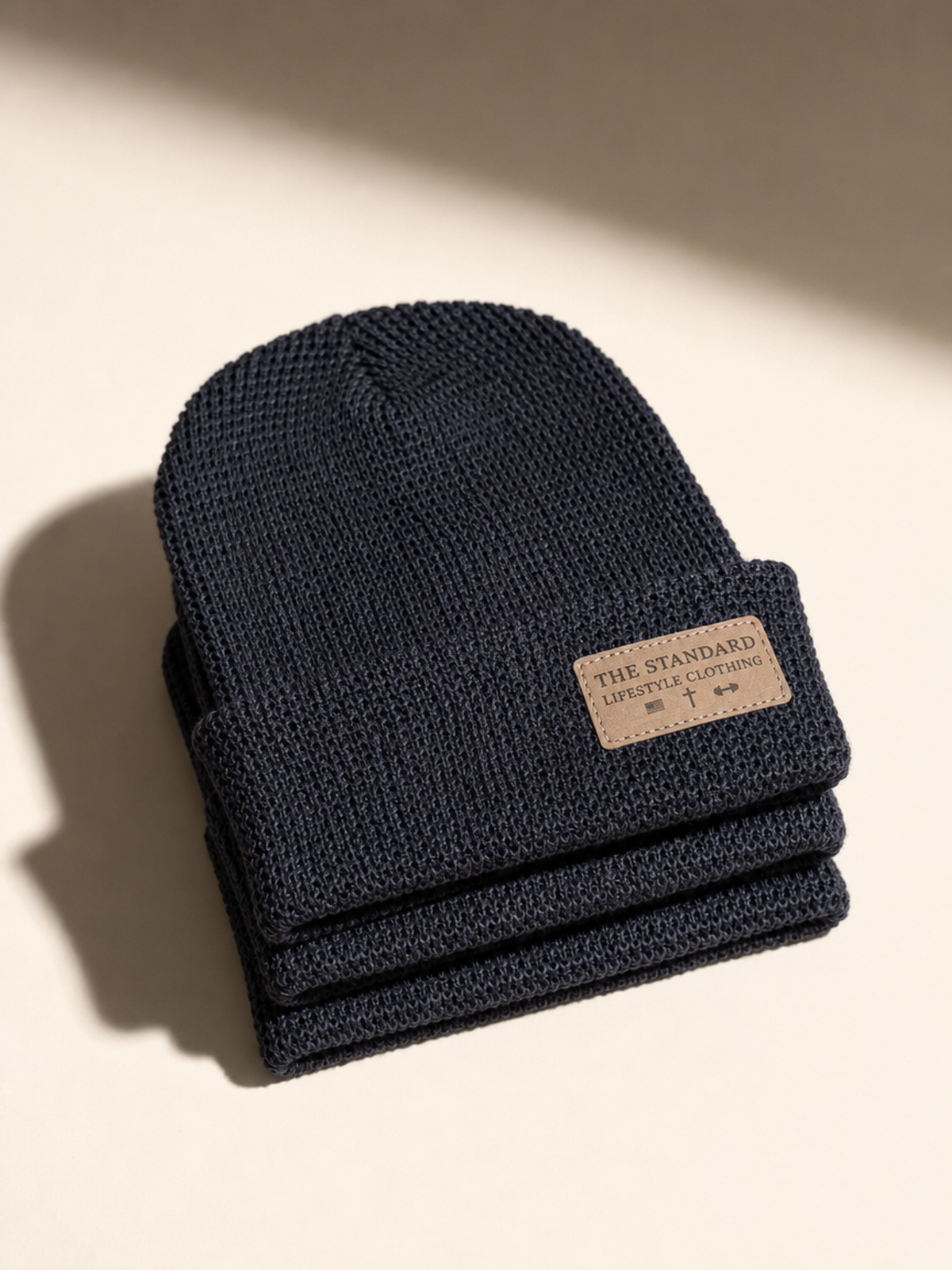 Heather Coal Leather Patch Waffle Knit Beanie | The Standard Lifestyle Clothing