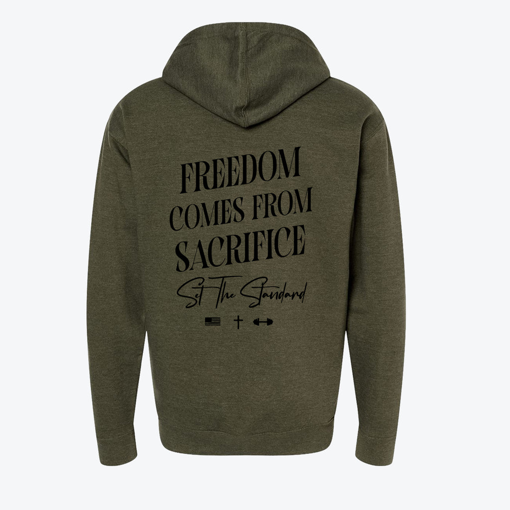 Freedom Comes From Sacrifice Zip Hoodie - Army Heather