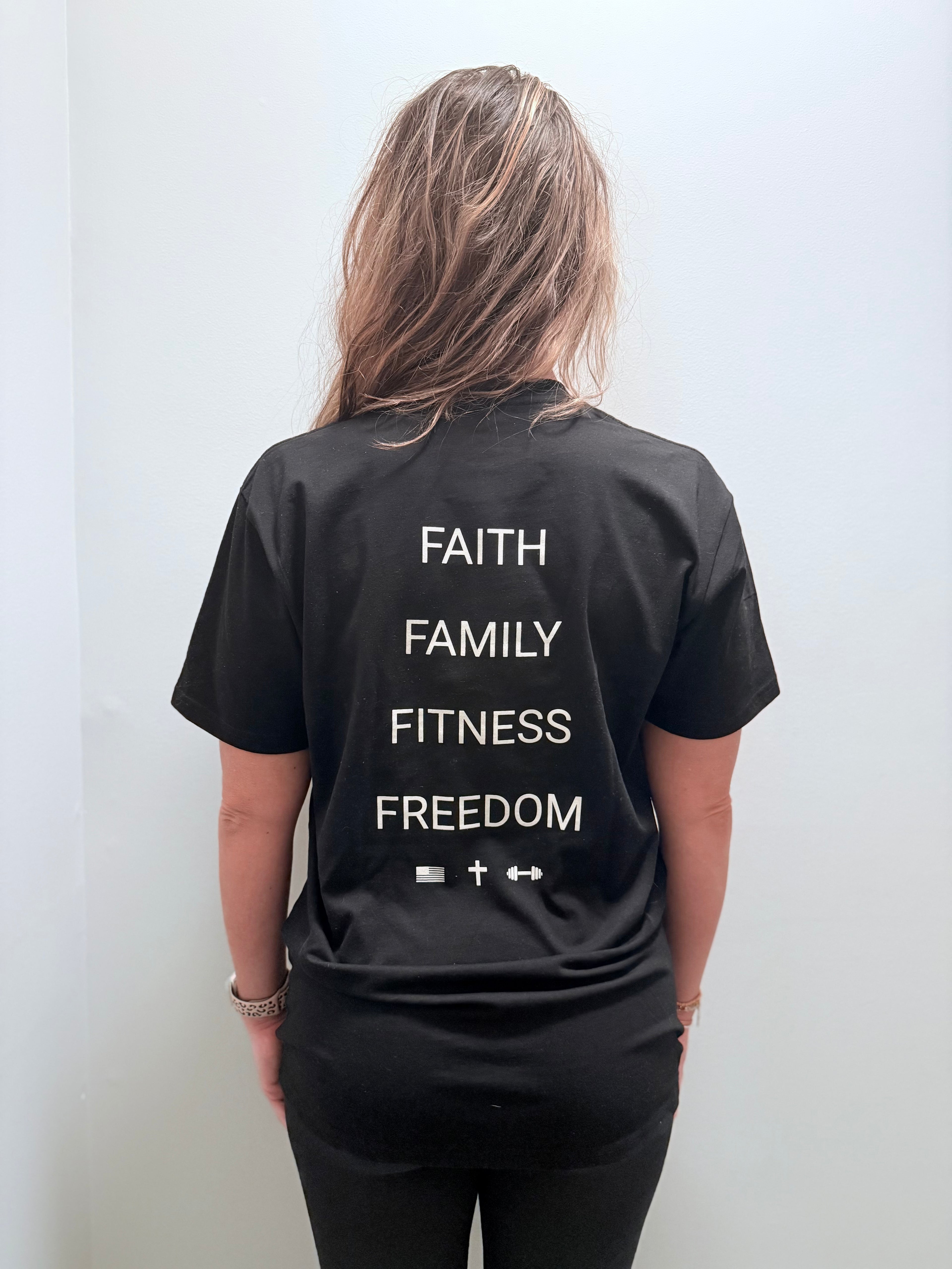 Faith Family Fitness Freedom Tee-Black
