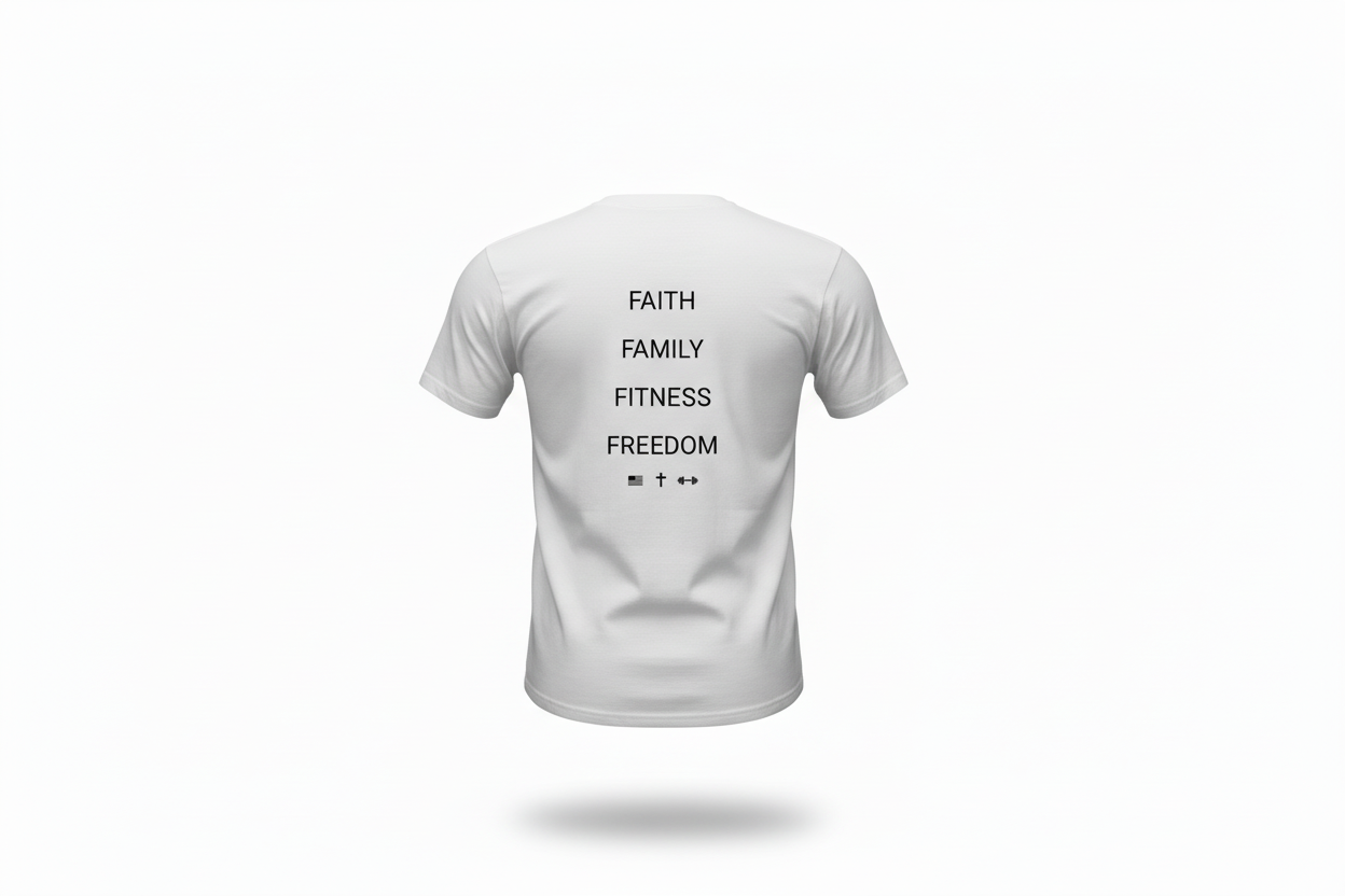 Ghost mannequin back - Faith Family Fitness Freedom tee v2