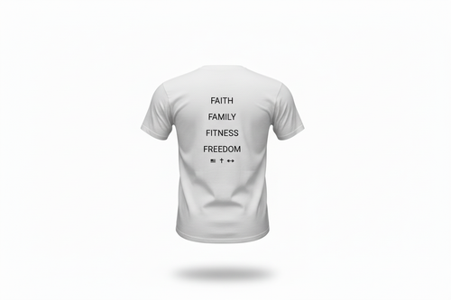 Ghost mannequin back - Faith Family Fitness Freedom tee v2